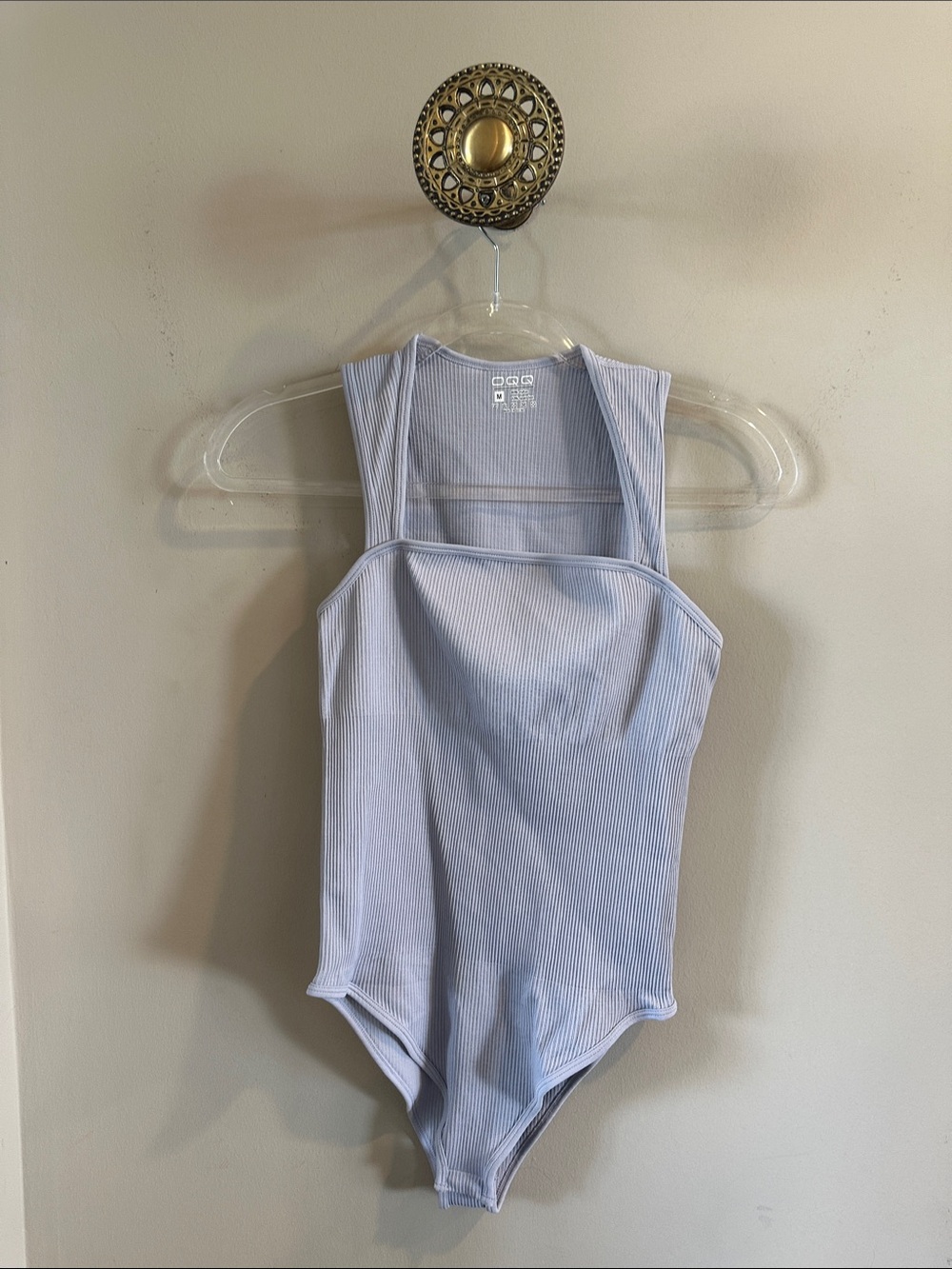 OQQ Ribbed Light Grey Bodysuit Size M